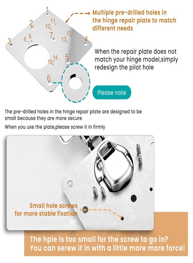 Serplex طقم إصلاح مفصلات الخزائن من سيربلكس®، 8 قطع، يتضمن دعامات إصلاح مفصلات من الفولاذ المقاوم للصدأ، طقم إصلاح مفصلات أبواب خزائن المطبخ، مناسب لتثبيت براغي الخزائن، لحماية أبواب خزائن المطبخ الخشبية. - Image 4